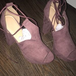 Plum colored tie up pumps